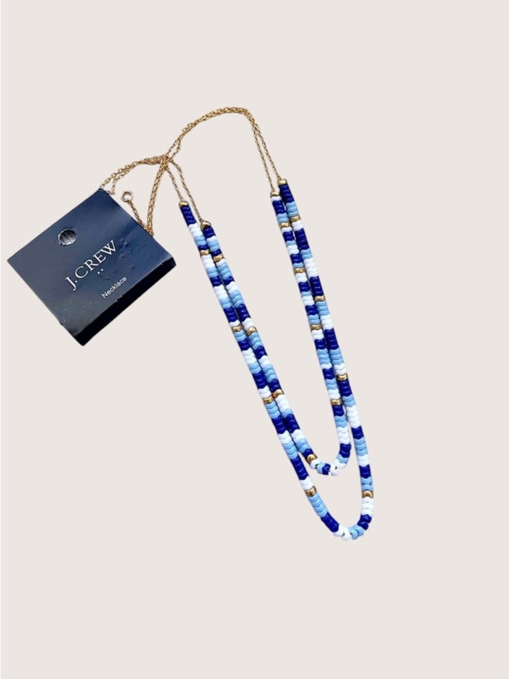 J. Crew Blue white and Gold Color Block Chevron 2 Layer Necklace